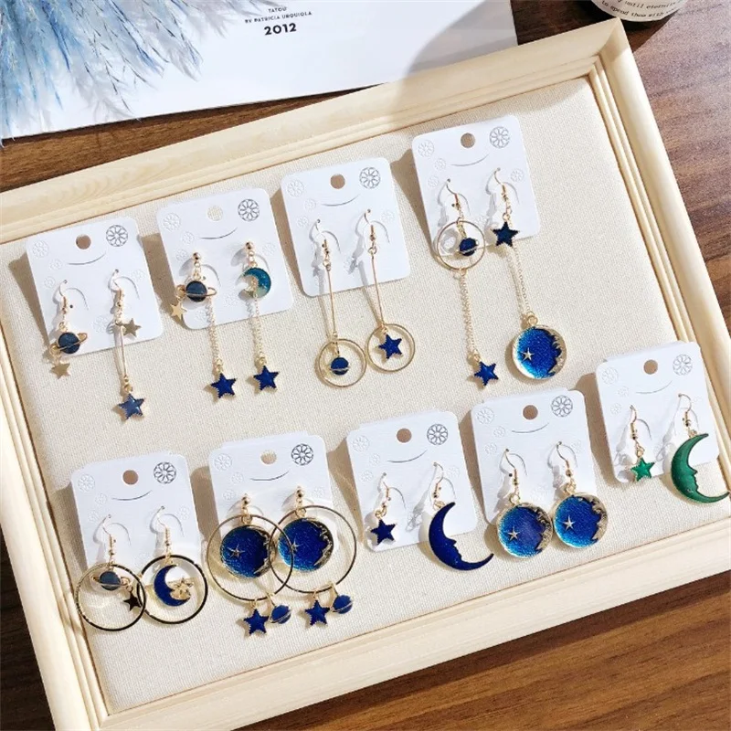 2019 Fashion Blue Universe Starry Planet personality star moon geometric round Asymmetric Long dangle Earrings for women jewelry
2019 Fashion Blue Universe Starry Planet personality star moon geometric round Asymmetric Long dangle Earrings for women jewelry