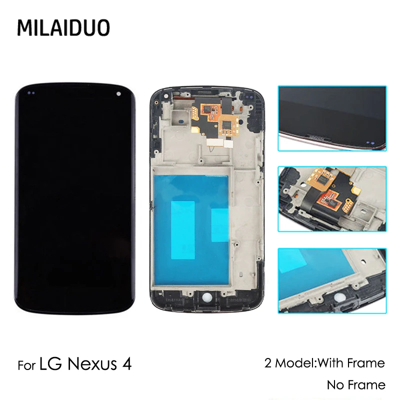 

LCD Display For LG Google Nexus 4 E960 Touch Screen Digitizer Assembly Replacement Black With Frame