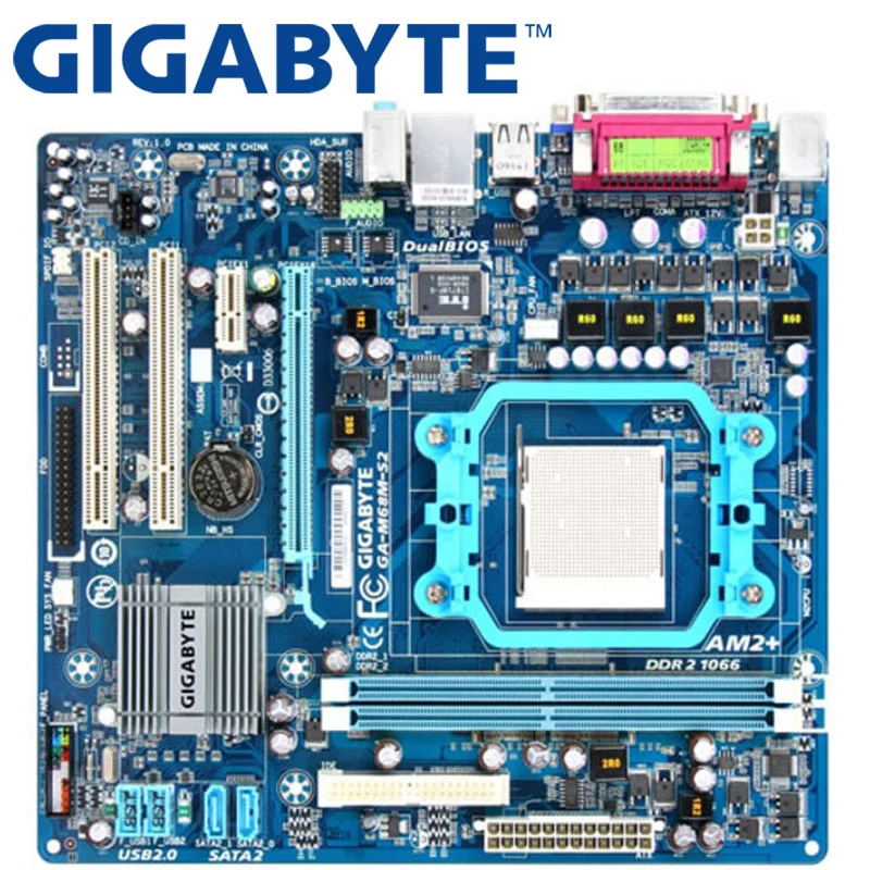 

GIGABYTE GA-M68M-S2 Desktop Motherboard 630A Socket AM2 AM2+ AM3 For Phenom II Phenom Athlon Sempron DDR2 8G Used M68M-S2