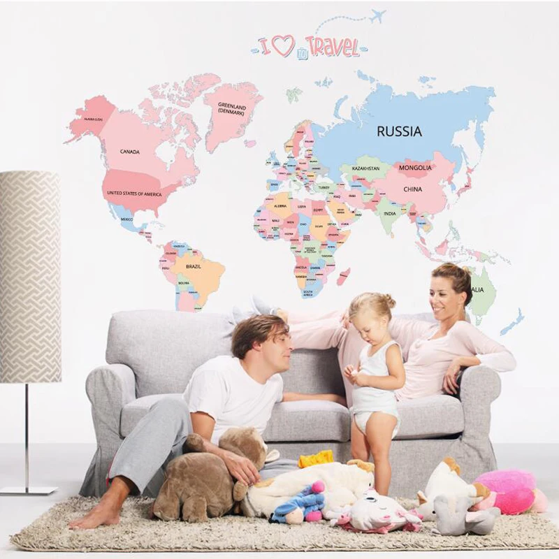 3D карта мира настенные наклейки для детской комнаты Съемный Красочные на стену в