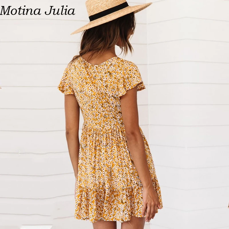 Motina Julia элегантное Бохо с пляжным цветочным принтом свободное платье из хлопка