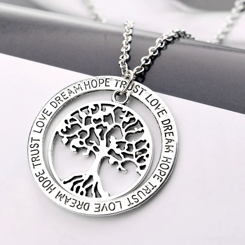 

24PC/Lot Hollow Tree Of Life Round Pendant Necklace Love Trust Hope Dream Charm Jewelry Women Family Friends Choker Bijoux Gifts