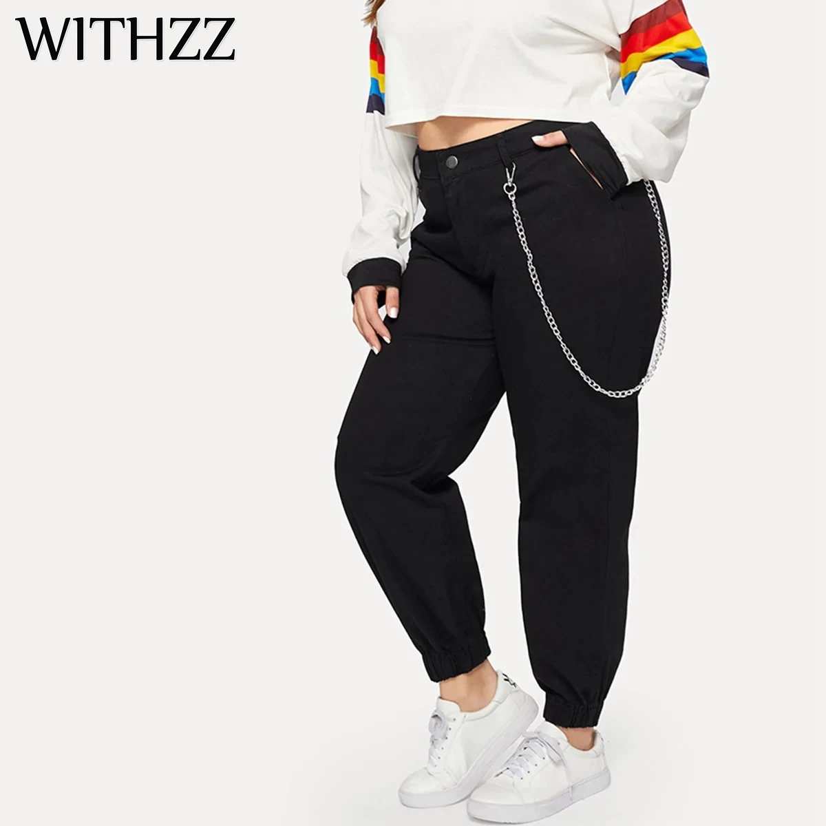 WITHZZ New Arrival Leisure Button Fly Women Black Pants for Women High Elastic Stretch Women Pants with Chain
WITHZZ New Arrival Leisure Button Fly Women Black Pants for Women High Elastic Stretch Women Pants with Chain
