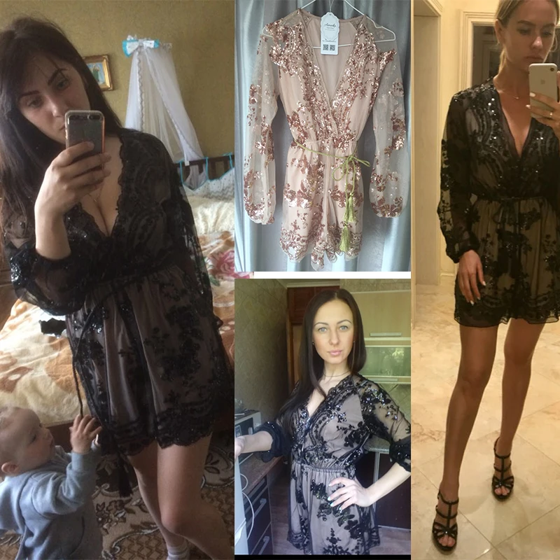 Sexy V Neck Sequin Summer bodysuit Women Mesh Long Sleeve Jumpsuit Clubwear black Gold Party Romper Runway Playsuit Overalls Hot
Sexy V Neck Sequin Summer bodysuit Women Mesh Long Sleeve Jumpsuit Clubwear black Gold Party Romper Runway Playsuit Overalls Hot