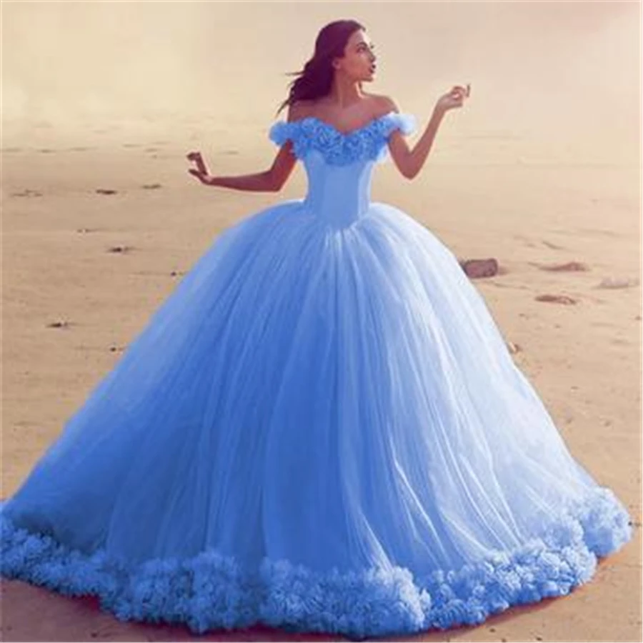 Chic Ball Gown Off-the-shoulder Tulle Modest Long Wedding Dresses 3D Hand Made Flowers Bridal Gowns
Chic Ball Gown Off-the-shoulder Tulle Modest Long Wedding Dresses 3D Hand Made Flowers Bridal Gowns