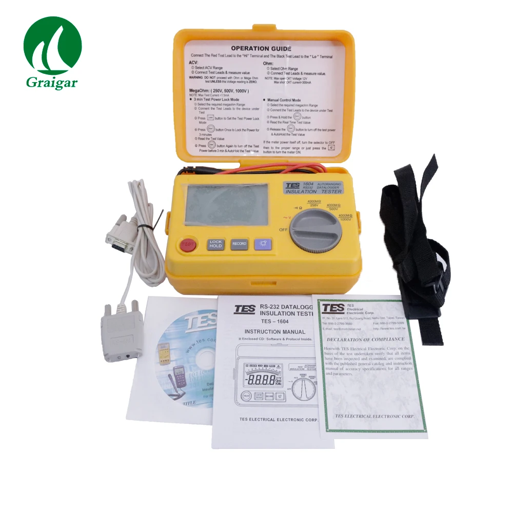 TES-1604 Auto Ranging Datalogging Insulation Tester Test at Rated Voltage Into 1mA Load
TES-1604 Auto Ranging Datalogging Insulation Tester Test at Rated Voltage Into 1mA Load