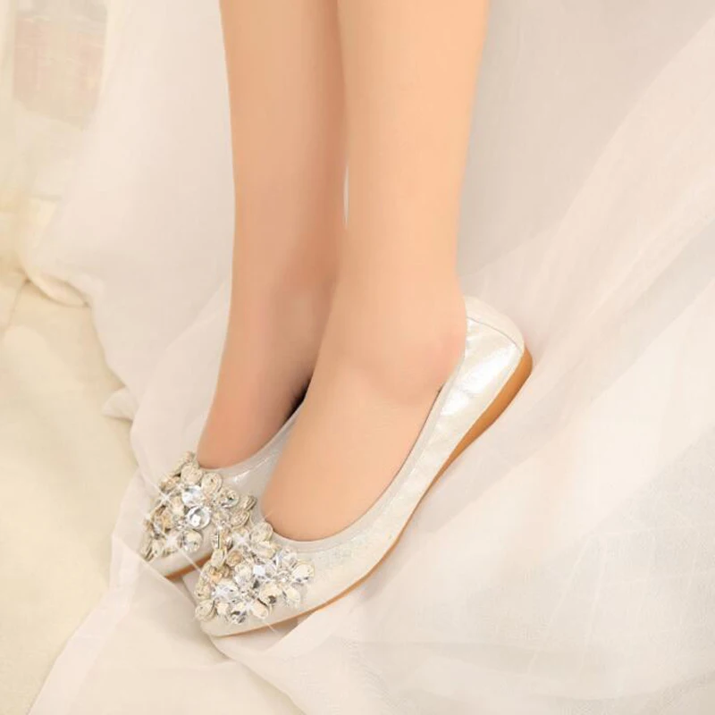 Plus Size 45 Rhinestone Shoes Women Ballet Flats Pointed Toe Slip On Casual Spring Dancing Egg Roll Nurse | Обувь