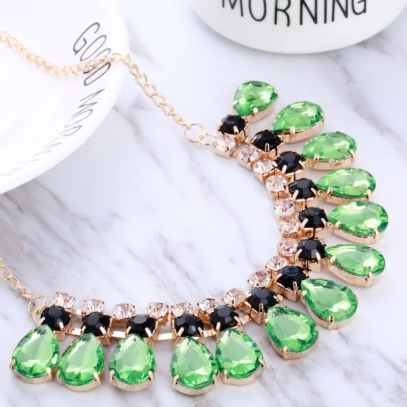 Charming Necklace Crystal Jewelry Luxury Wedding Dress For Women Light Dark Green Pendant Collar Wholesale | Украшения и