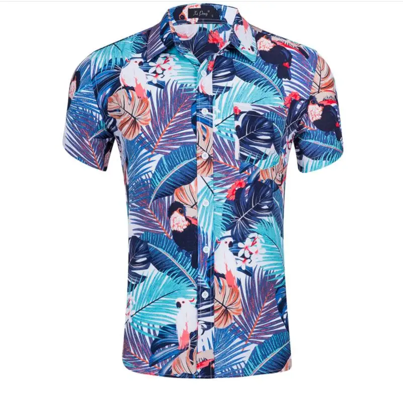 Фото Мужская рубашка на пуговицах Monstera гавайская с коротким рукавом и - купить