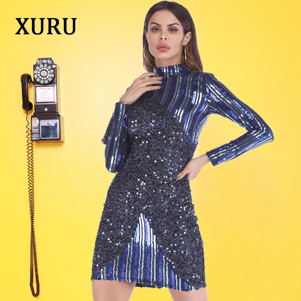 XURU 2020 new women's sequin dress sexy long-sleeved stitching dress club party dress
XURU 2020 new women's sequin dress sexy long-sleeved stitching dress club party dress