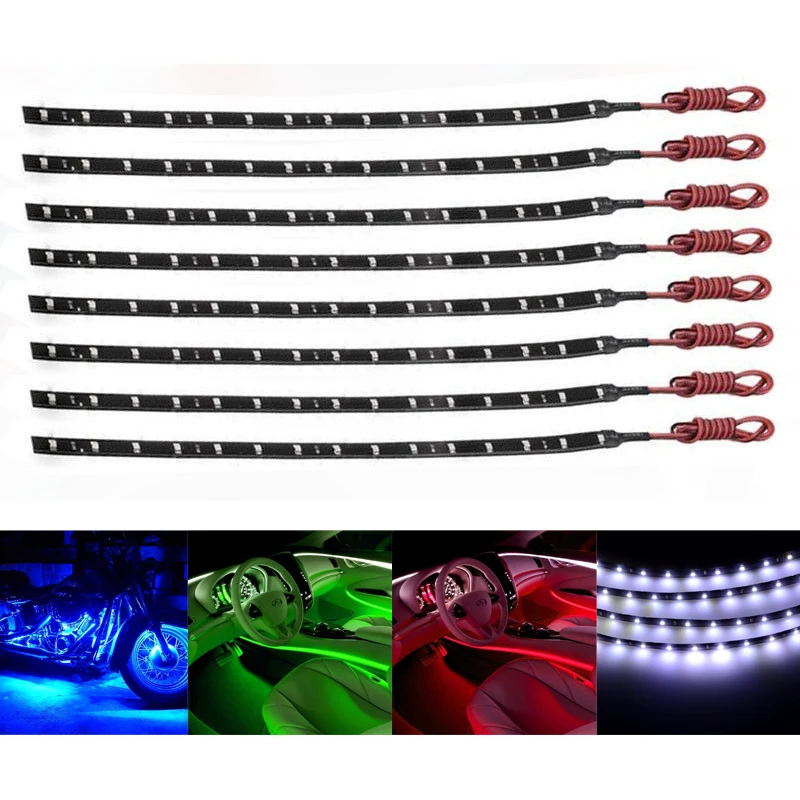 8pcs/set white/Red/Blue/Green Auto 12V 15 SMD LED Light Bar Car Flexible Waterproof Strip Motorcycle Decor Lamps | Автомобили и