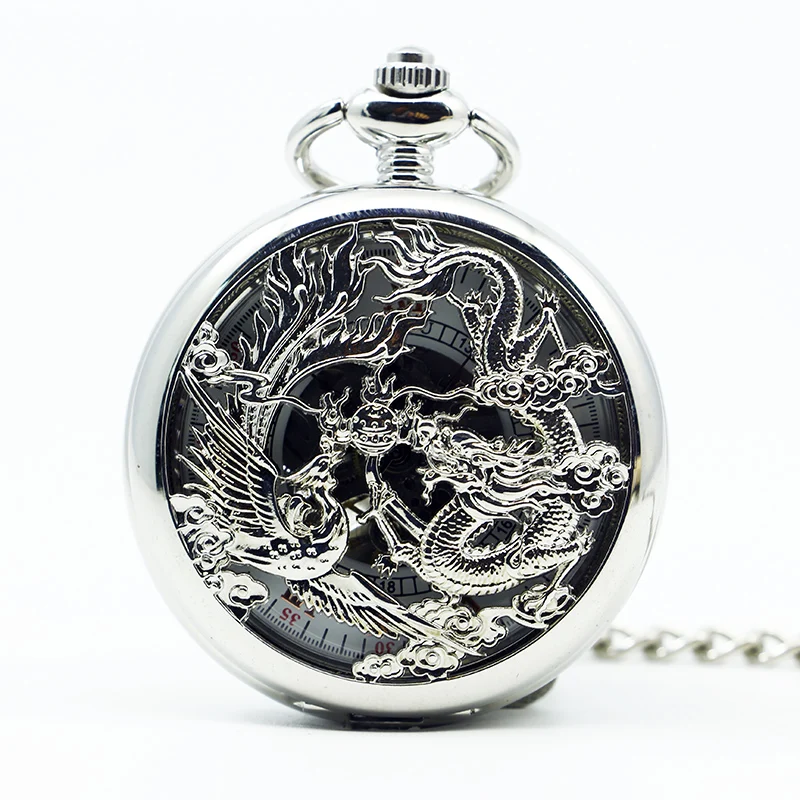 Vintage Silver Mechanical Pocket Watch Retro Dragon Phoenix Hand Winding Hollow Fob Watch Unisex Necklace Chain Gift PJX1266
Vintage Silver Mechanical Pocket Watch Retro Dragon Phoenix Hand Winding Hollow Fob Watch Unisex Necklace Chain Gift PJX1266