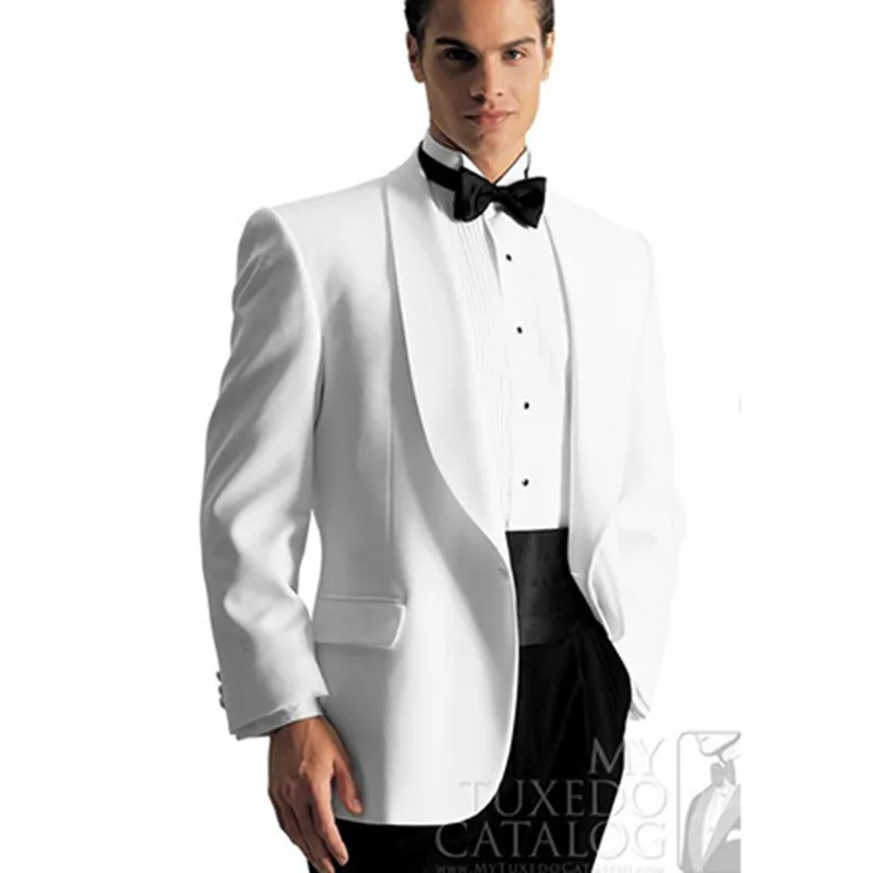Groom Wedding Tuxedos White Prom Wear 2021 Wool Bleed Suits Men