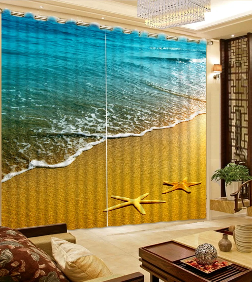 

customize home decor curtains Beach wave curtain for bedroom living room Hotel window photo 3d soundproof curtains