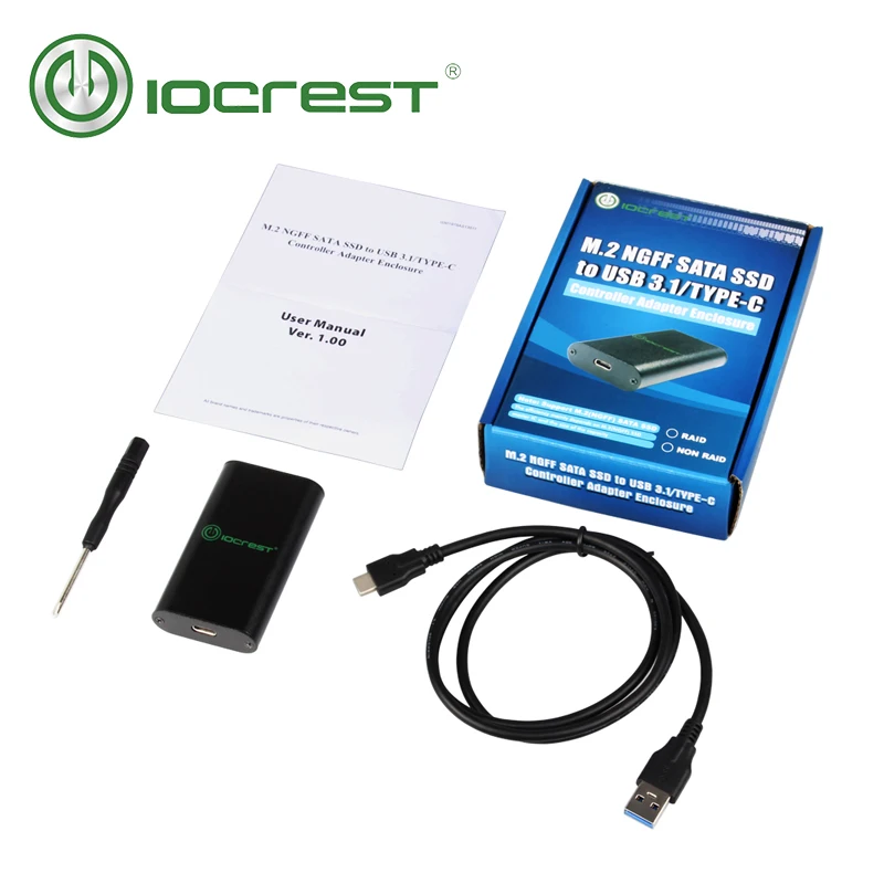 IOCREST M.2 NGFF SATA SSD to USB 3.1 External Enclosure Only M.2 B-Key to Type C
IOCREST M.2 NGFF SATA SSD to USB 3.1 External Enclosure Only M.2 B-Key to Type C