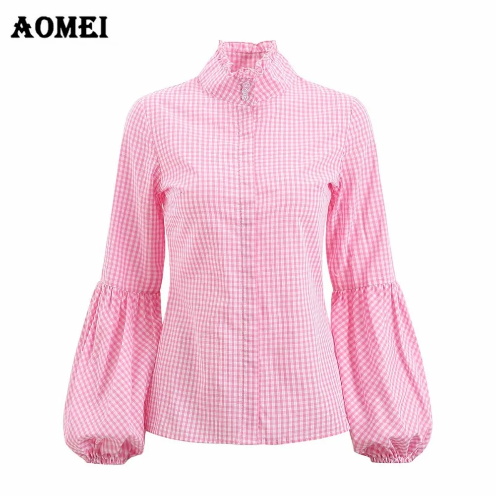 Women Blouse Retro Pink Plaid Shirts Lantern Grid Long Sleeves Ruched Turtle Neck Button New Arrival Spring Tops Blusas Casual
Women Blouse Retro Pink Plaid Shirts Lantern Grid Long Sleeves Ruched Turtle Neck Button New Arrival Spring Tops Blusas Casual