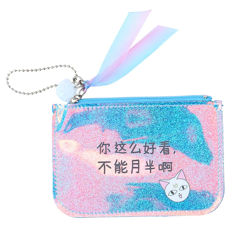 Милый лазерный кошелек с котом маленький мини футляр для карт сумка монет Модный