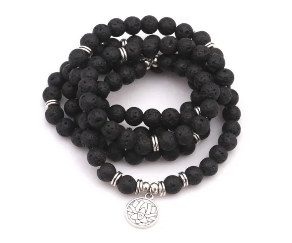 Black Natural Lava stone necklace braclet 108 pieces Beads yoga bracelet | Украшения и аксессуары