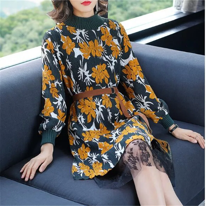 Spring Autumn Female Dresses 2018 Vestidos Fashion Loose Party Dress Long Sleeve Fake 2 piece Lace Vintage Women Dress With Belt
Spring Autumn Female Dresses 2018 Vestidos Fashion Loose Party Dress Long Sleeve Fake 2 piece Lace Vintage Women Dress With Belt