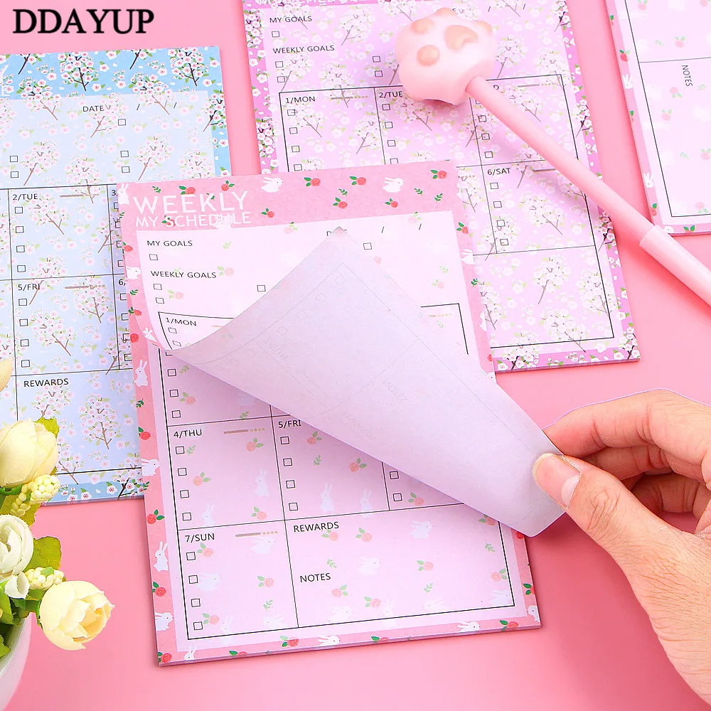 Цветочный блокнот Kawaii кролик лиса напечатанный Dily/Еженедельный план записная