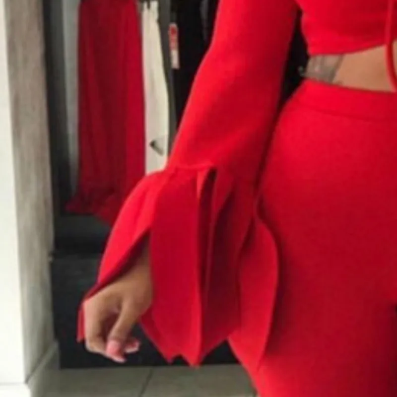 2 Piece Sets Crop Tops and Flared Pants Women Sexy Red Tops Long Sleeves Ruffles Club Night Party Wear Slim Bodycon Suits
2 Piece Sets Crop Tops and Flared Pants Women Sexy Red Tops Long Sleeves Ruffles Club Night Party Wear Slim Bodycon Suits