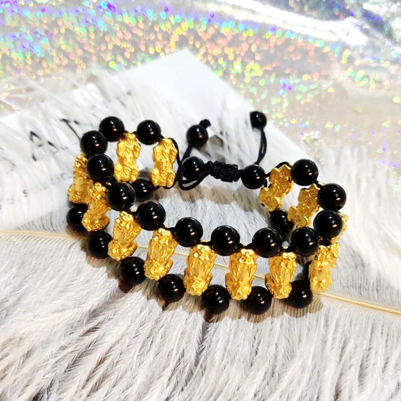 New Arrival Pure 24K Yellow Gold Dragon Son Bracelet Black Jadeite Weave Bracelet
New Arrival Pure 24K Yellow Gold Dragon Son Bracelet Black Jadeite Weave Bracelet