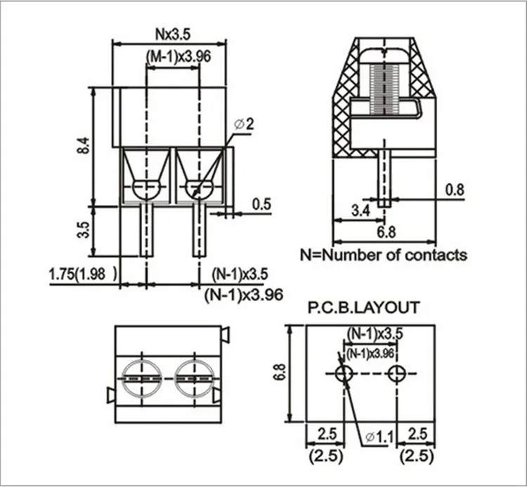 10 шт./лот KF350 2Pin 3.5 мм Шаг печатной платы Клеммная колодка Инструменты для
