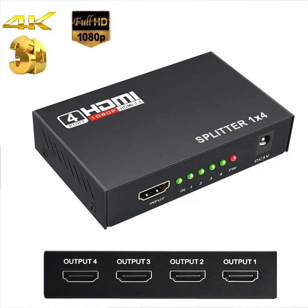 LumiParty 1 в 4 выхода HDMI сплиттер 1X4 HD 1080P 3D Дубликатор Усилитель Переключатель hdmi 1x4