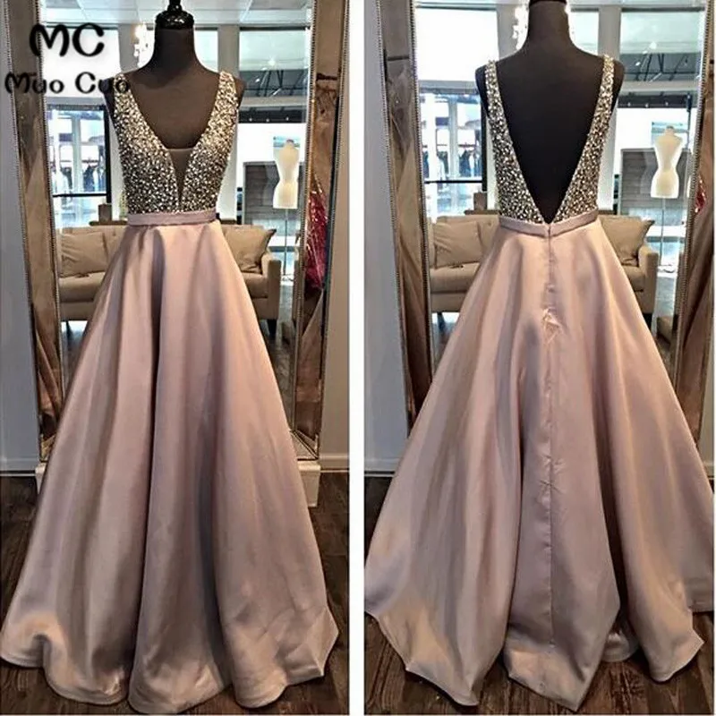 2018 A-Line Beaded Evening Dresses with Pockets Deep V-Neck Sweep Train Sleeveless Backless Formal Evening Party Dresses
2018 A-Line Beaded Evening Dresses with Pockets Deep V-Neck Sweep Train Sleeveless Backless Formal Evening Party Dresses