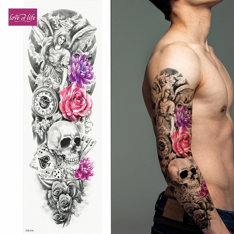1 Piece Temporary Tattoo Sticker Angel Skull and Flower Pattern Full Flower Tattoo with Arm Body Art Big Large Fake Tattoo
1 Piece Temporary Tattoo Sticker Angel Skull and Flower Pattern Full Flower Tattoo with Arm Body Art Big Large Fake Tattoo