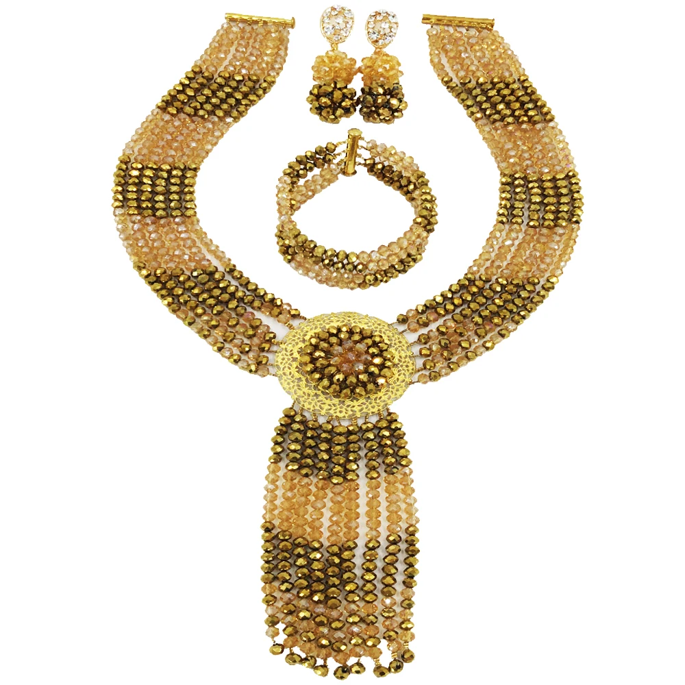 Golden Brown Champagne Gold AB Crystal Necklace African Wedding Beads Nigerian Jewelry Set for Women 6CXLS07
Golden Brown Champagne Gold AB Crystal Necklace African Wedding Beads Nigerian Jewelry Set for Women 6CXLS07