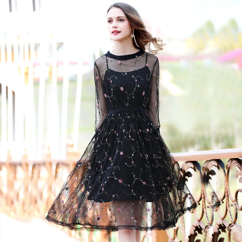 Slim Mid-length Lace Floral Dress Summer 2019 New Tens Girls Fresh Black Sweet Mesh Streetwear Fashionable Fairy Dress
Slim Mid-length Lace Floral Dress Summer 2019 New Tens Girls Fresh Black Sweet Mesh Streetwear Fashionable Fairy Dress