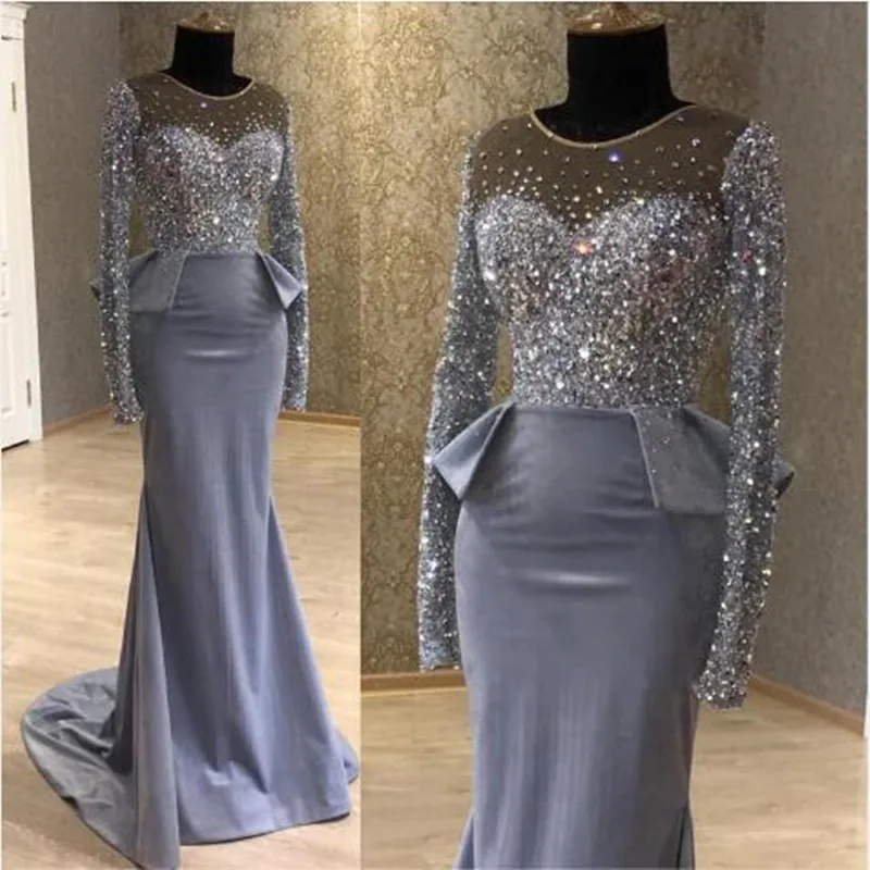 Gray Arabic Mermaid Long Sleeves Evening Party Dresses 2019 Shiny Beaded Saudi Arabia Real Photos Vintage Formal Prom Gowns
Gray Arabic Mermaid Long Sleeves Evening Party Dresses 2019 Shiny Beaded Saudi Arabia Real Photos Vintage Formal Prom Gowns