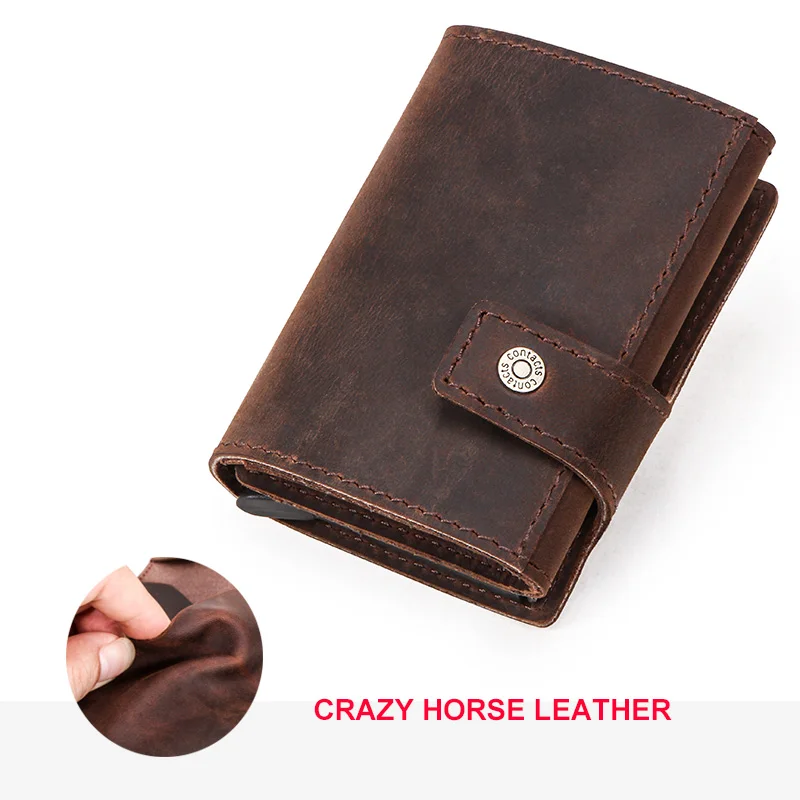 CONTACT'S Crazy Horse кожаный мужской кошелек RFID блокирующий держатель для кредитных