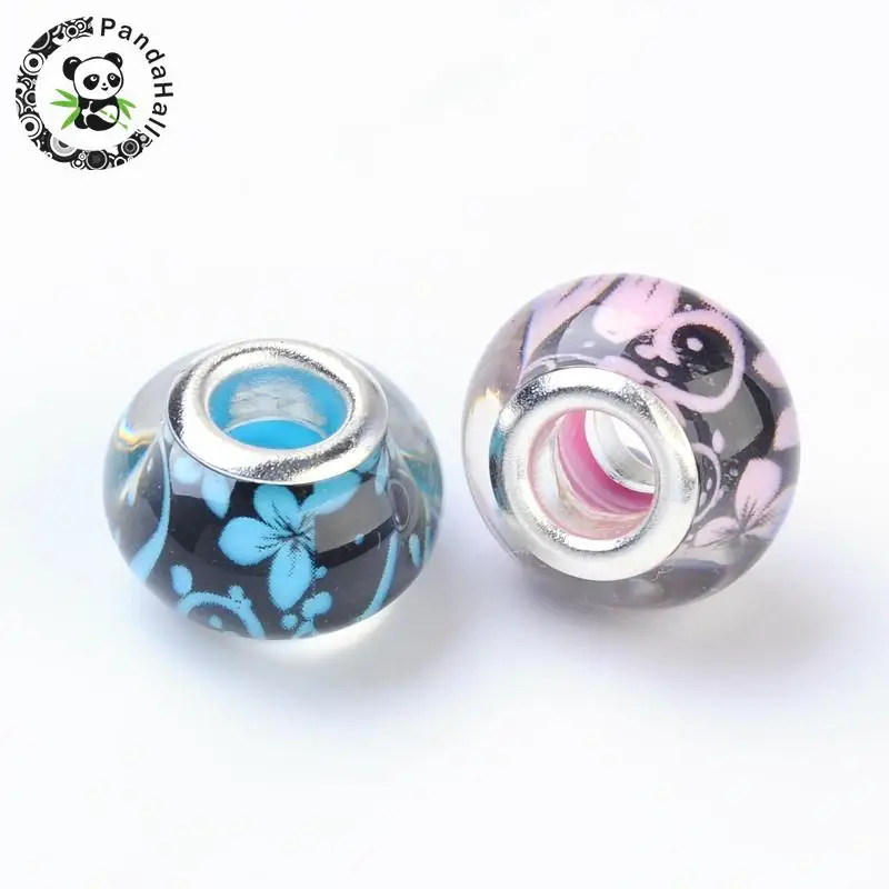 Large Hole Flower Pattern Acrylic European Beads with Silver Color Tone Brass Double Cores Mixed Color 14x9mm Hole: 5mm
Large Hole Flower Pattern Acrylic European Beads with Silver Color Tone Brass Double Cores Mixed Color 14x9mm Hole: 5mm