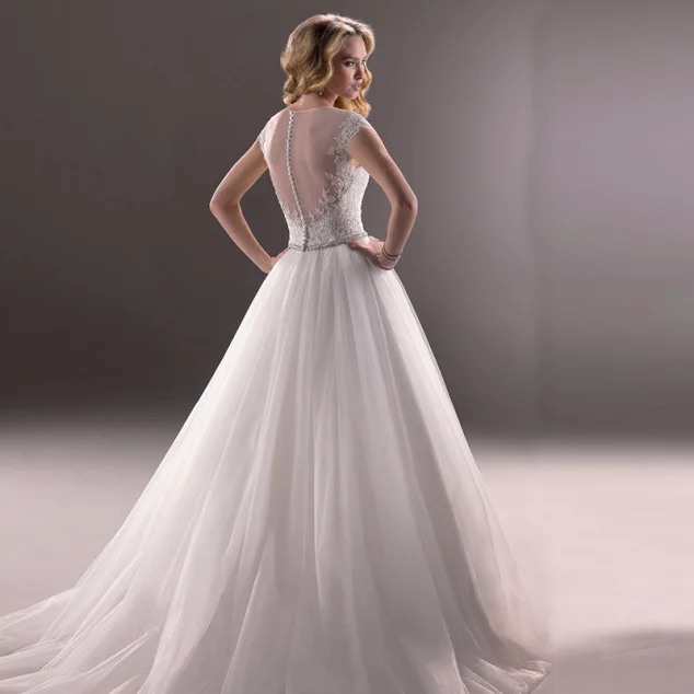 Weddingdress тюль кружево Аппликация из бисера с круглым вырезом бальное платье для