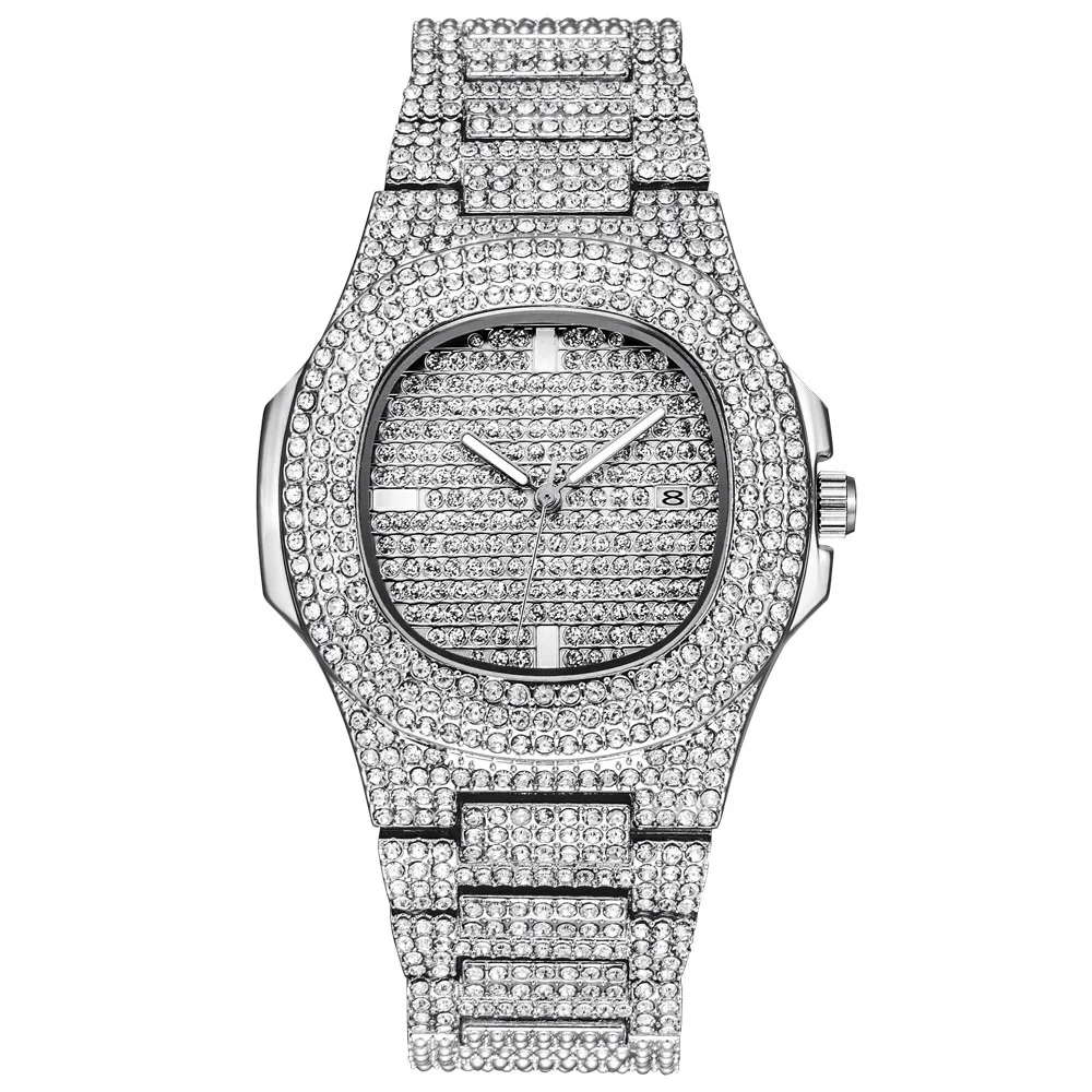 Новые мужские часы люксовый бренд мода алмаз Дата кварцевые кровать для