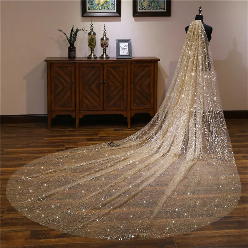 Свадебная фата свадебный головной убор длиной 3 метра с кристаллами кружевом