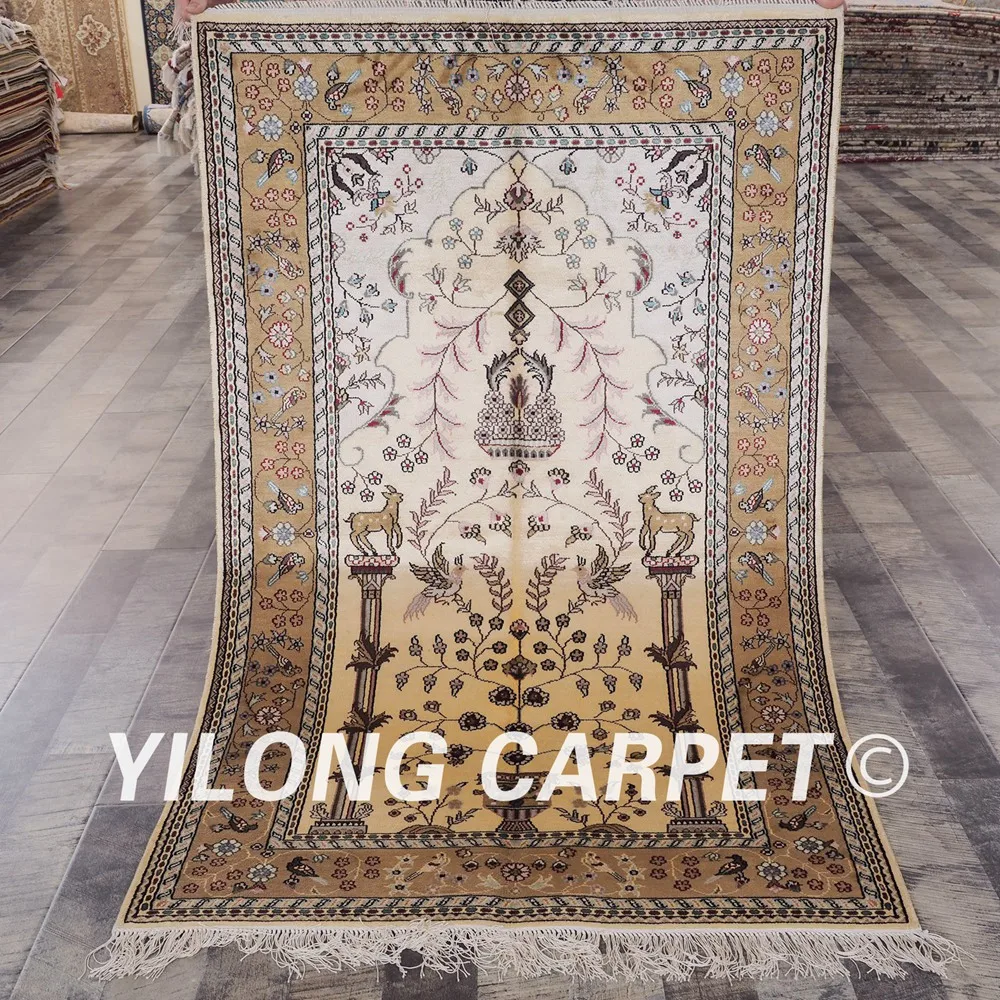 YILONG 3'x5' Handmade oriental yellow silk carpet exquisite garden persian rug (YHW332B3x5)
YILONG 3'x5' Handmade oriental yellow silk carpet exquisite garden persian rug (YHW332B3x5)