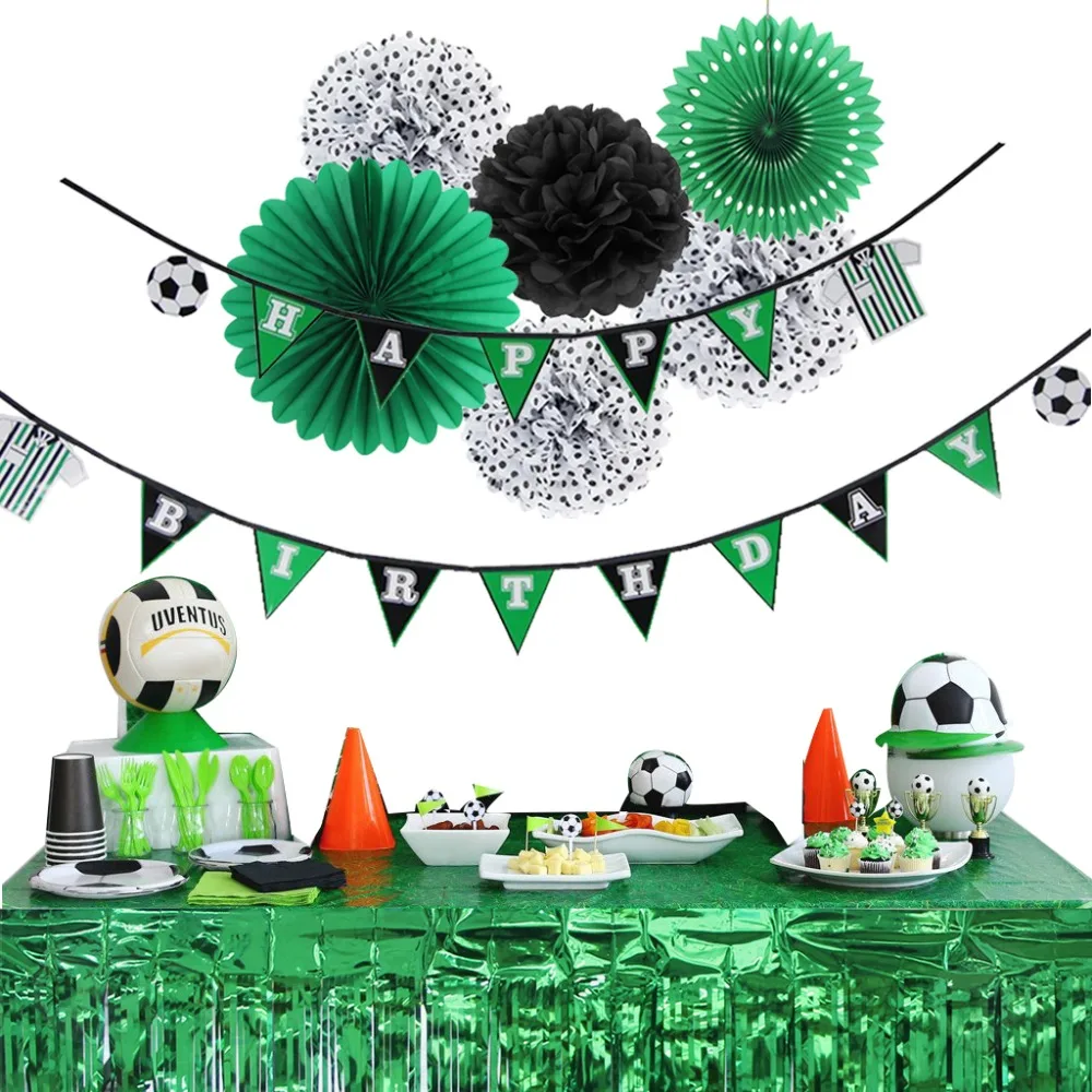 Soccer Theme Kids Birthday Party Decorations Color Green Hanging Curtains Pom Pom Paper Fans for Boy Baby Shower Party Supplies
Soccer Theme Kids Birthday Party Decorations Color Green Hanging Curtains Pom Pom Paper Fans for Boy Baby Shower Party Supplies