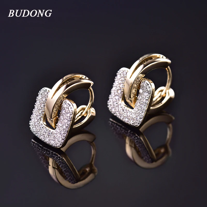 Женские серьги кольца BUDONG круглые в квадратной форме серебристые/золотистые 2