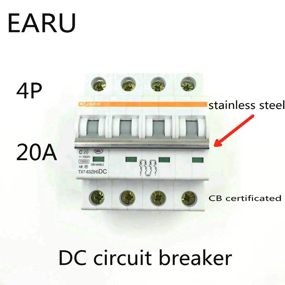 

4P 20A DC 1000V DC Circuit Breaker MCB for PV Solar Energy Photovoltaic System Battery C curve CB Certificated Din Rail Mounted