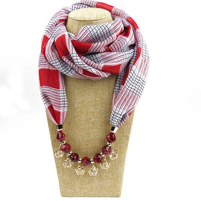 Mdiger Necklace With Pendant for Women Long Chiffon Printing Necklaces Beads Neck Accessories 11 Colors For Choose | Украшения и