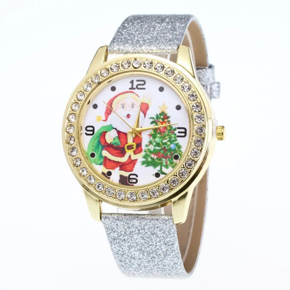 Мультфильм дети смотрят искусственная кожа Кварцевые наручные часы Санта Клаус