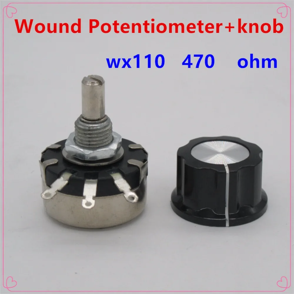5pcs WX110(010) 470 ohm 3 Soldering Terminals 6mm Round Metal Shaft Single Turn Wire Wound Potentiometer+knob
5pcs WX110(010) 470 ohm 3 Soldering Terminals 6mm Round Metal Shaft Single Turn Wire Wound Potentiometer+knob