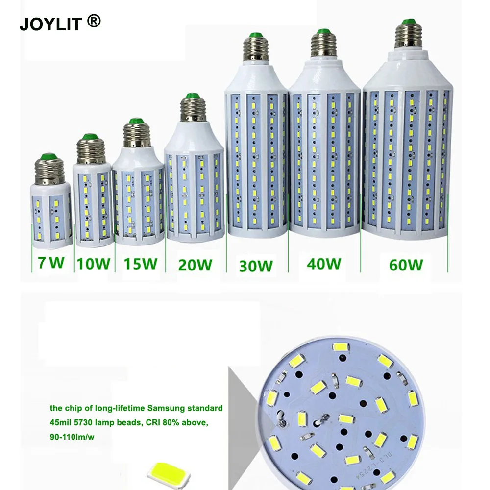 

2pcs DC 12V AC/DC 12-60V 7w 10w 15w 20W 30W 40W 60W E27 E14 B22 36V Led Corn Bulbs Smd 5730 Light Warm/cool White