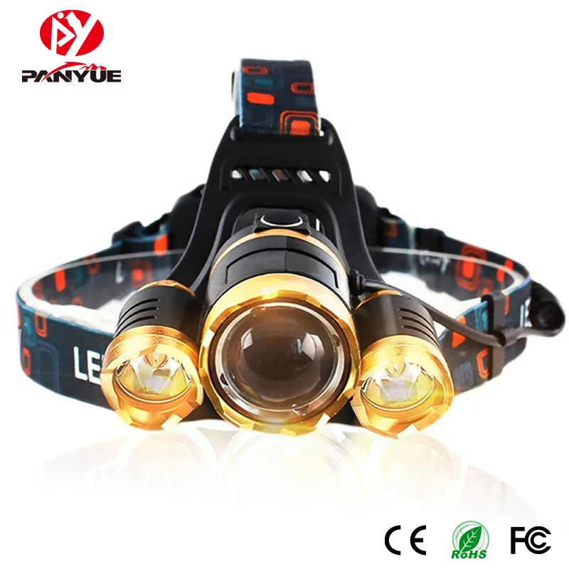 

PANYUE USB Rechargeable Headlamp 3*LED XML T6 Headlight 3000 Lumens LED Headlamp Zoomable Head Flashlight Torch 4-Modes