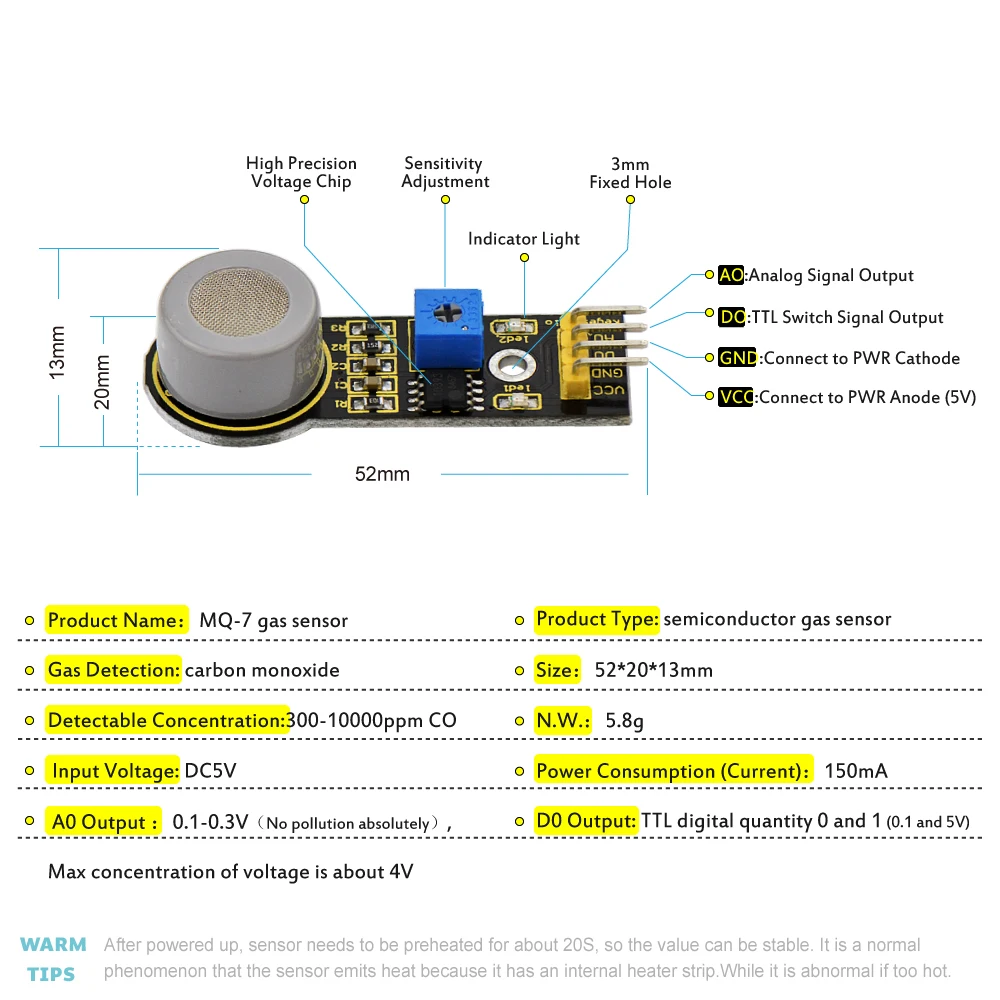 Free Shipping!Keyestudio MQ-7 Carbon Monoxide Detection Sensor Module CO Gas Sensor Module For Arduino
Free Shipping!Keyestudio MQ-7 Carbon Monoxide Detection Sensor Module CO Gas Sensor Module For Arduino
