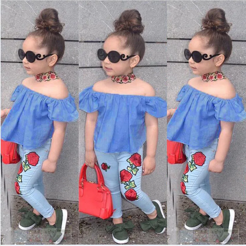 Baby Girls Clothes Sets Off Shoulder Shirts + Rose Printed Jeans 2 Pcs Suits for Grils Kids Girl Short Sleeve Cotton Shirts Sets
Baby Girls Clothes Sets Off Shoulder Shirts + Rose Printed Jeans 2 Pcs Suits for Grils Kids Girl Short Sleeve Cotton Shirts Sets