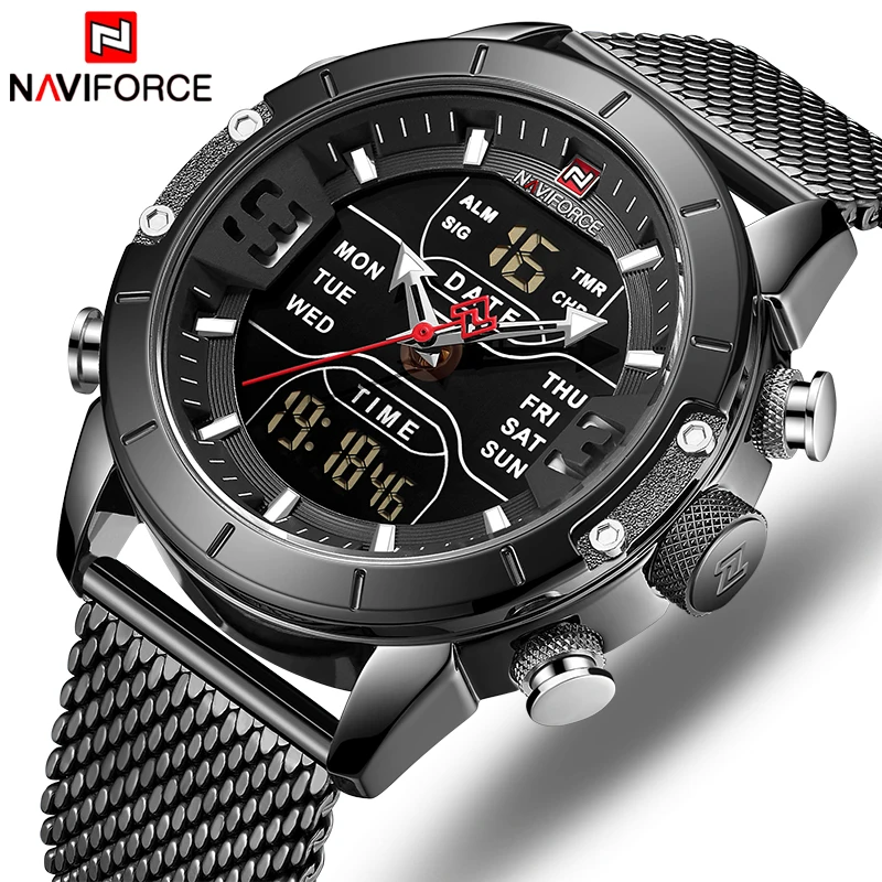 NAVIFORCE Luxury Brand Men Fashion Casual Quartz Watch Mens Stainless Steel Waterproof Sport Watches LED Analog Digital Clock
NAVIFORCE Luxury Brand Men Fashion Casual Quartz Watch Mens Stainless Steel Waterproof Sport Watches LED Analog Digital Clock
